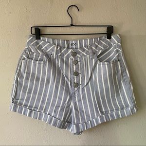 BDG high waisted pinstriped denim shorts with exposed button up fly